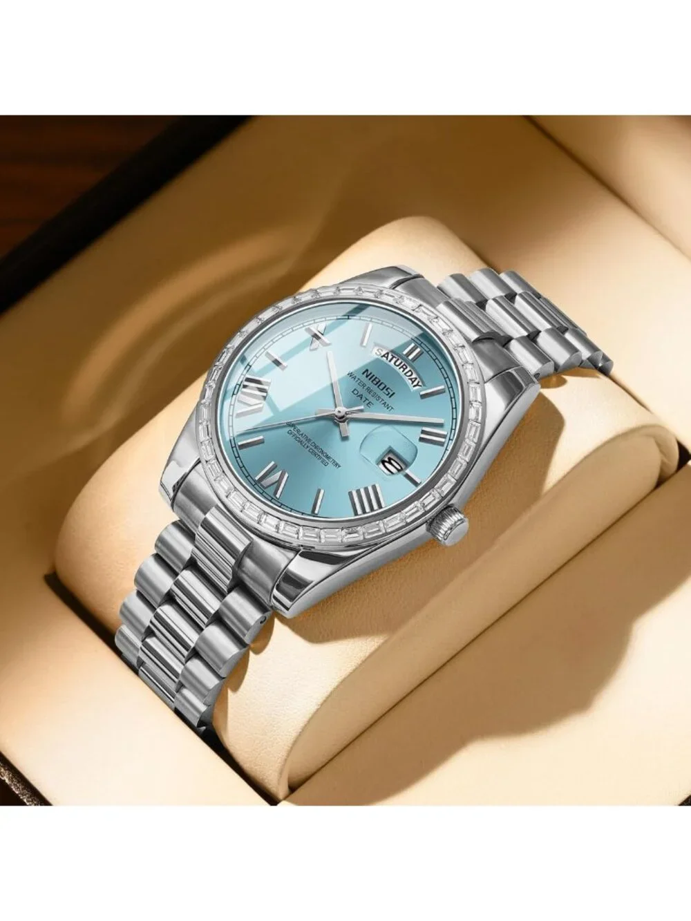 Stylish Men's Rose Gold Analog Quartz Watch, Stainless Steel, Day Date Feature